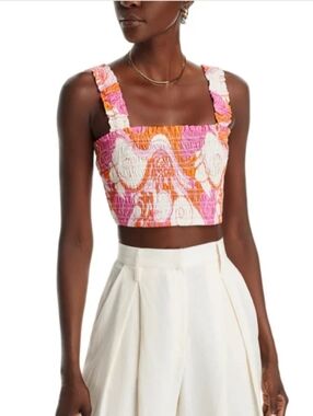 NWT new Rhode Tanya Top in the vibrant "Pink Deco Surf" print medium